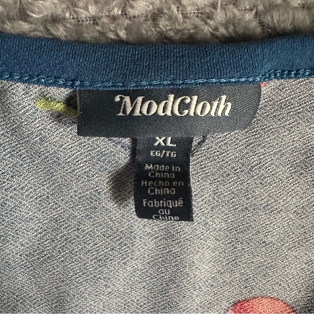 Modcloth Blue Smocked Cherry Print Tank Top with Tie Front Size XL - Picture 6 of 10